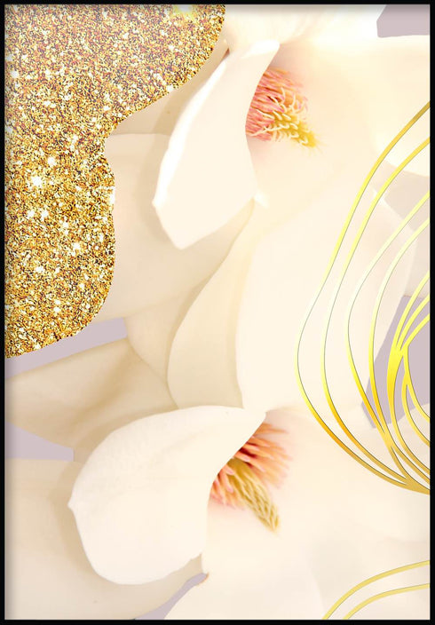 Magnolienlinien-Poster aus echtem Gold